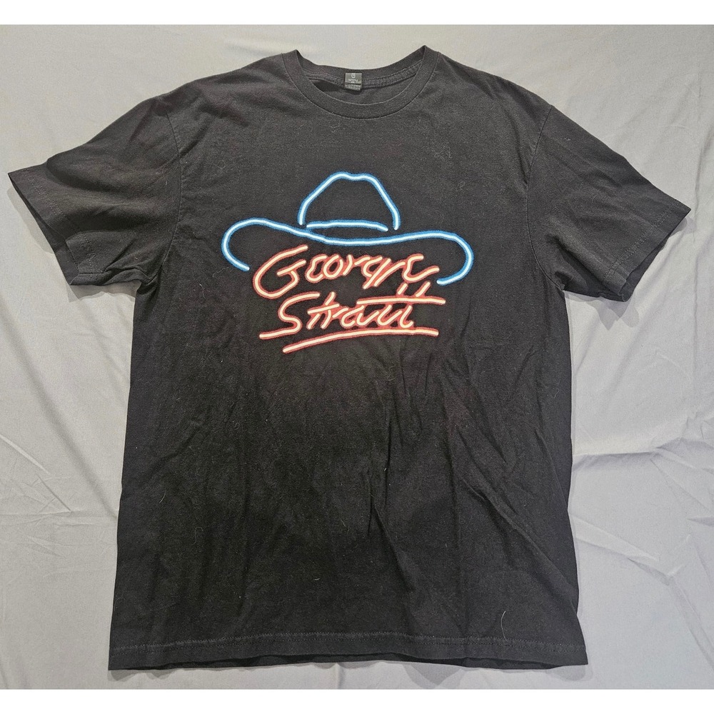 George Strait T-Shirt Men Large Black 2023 Concert Tour Neon Graphic